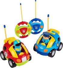 PREXTEX Cartoon Remote Control Car - 2-Pack Police Car and Race Car Toddler Toys