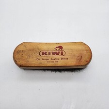 Vintage KIWI 100 Horsehair Shoe Shine Brush Wood Handle 8" x 2-3/4"
