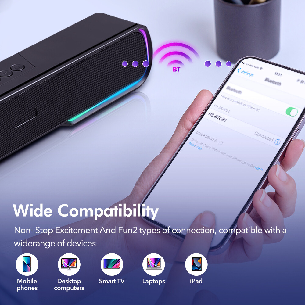 Bluetooth PC Speakers RGB Light Computer Speaker Stereo Bass Laptop TV Sound Bar eBay