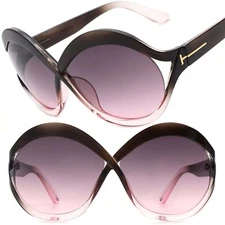 Exaggerated Design Gold Accent Gray & Pink Sunglasses Rounded Frames