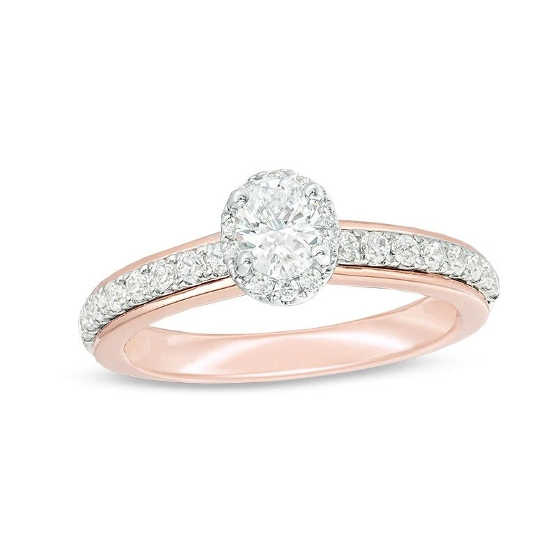 Vera Wang Love 1.3 CT Oval Diamond Frame Halo Engagement Ring 14k