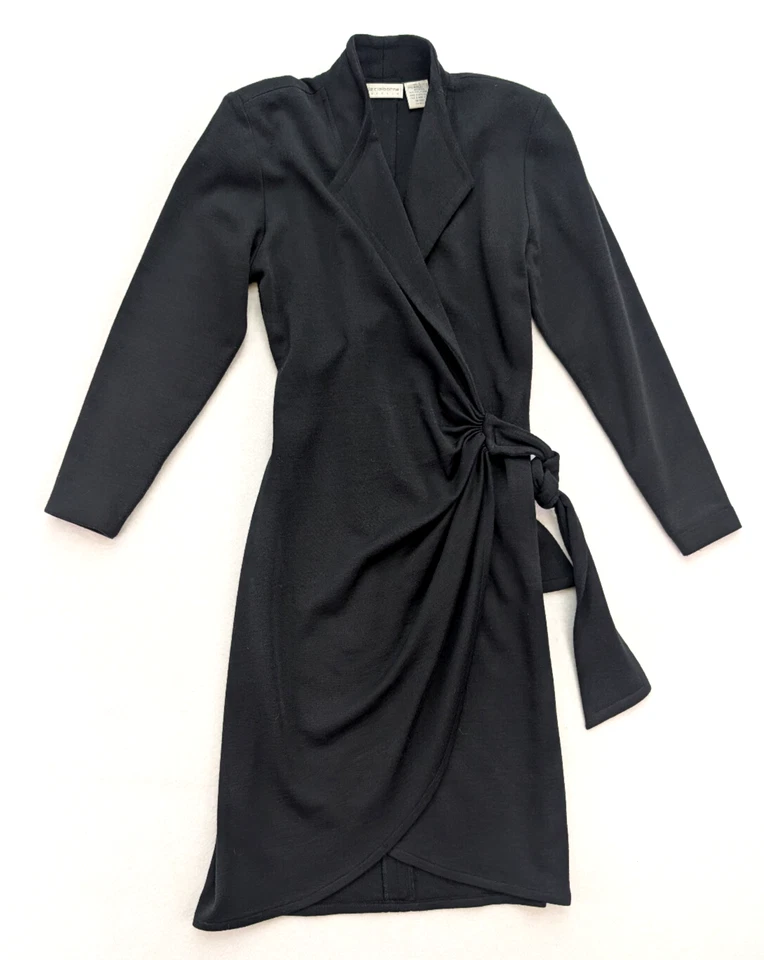 Liz Claiborne Vintage 90s Wrap Dress Size Small Black Wool Blend Long Sleeve - Image 2 of 4