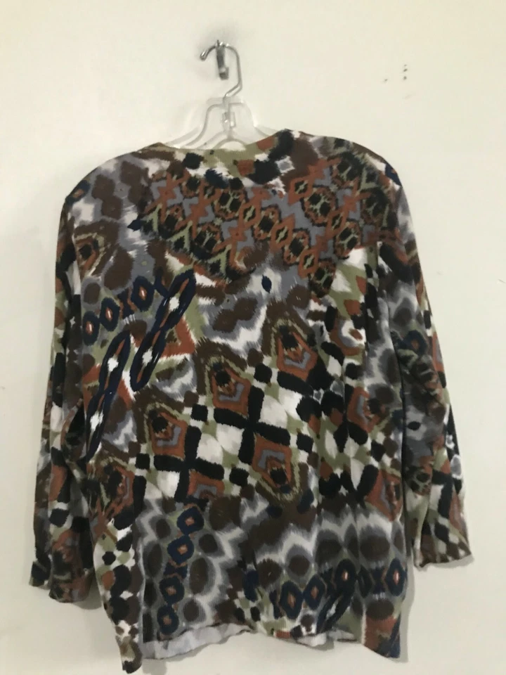 Kenar L 码花卉串珠领棕色海军蓝奶油色黑色开衫毛衣女式 — 第 3/4 张图片