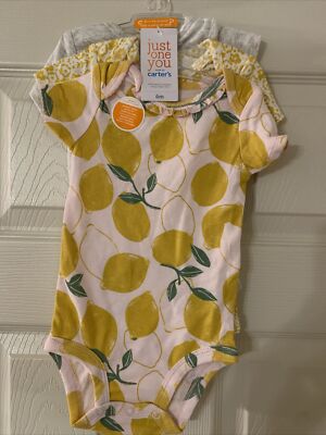 Carters Just One You 3 Pieces Lemon Yellow Happy Girl Onepiece Size 6m NEW