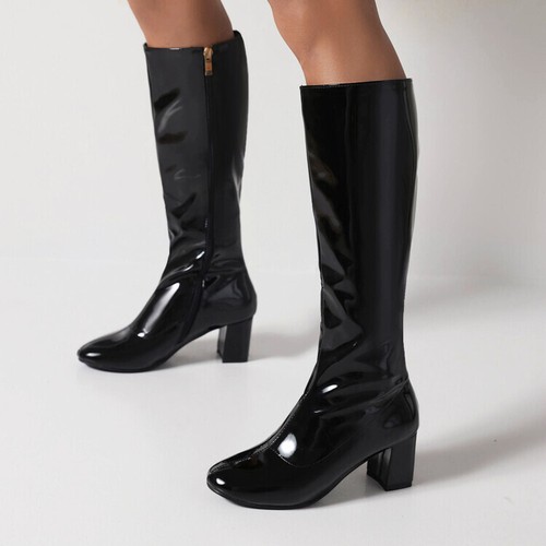 Shiny Patent Leather Knee High Boots 