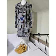 Artex Abstract Print Zip Front Dress | Made in Canada | Size L / G
