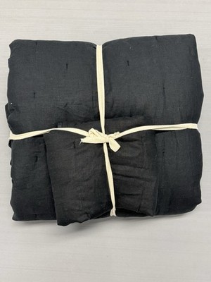 Pottery Barn Belgian Flax Linen tufted Quilt King/ Cal K Black W 1 Std Sham New!