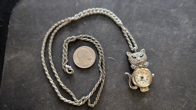  Xanadu Cat Pendant Necklace Watch   Japan Movt, Quartz, Silver-Tone Cat Face 