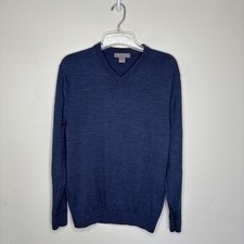 Daniel Cremieux Mens 100 Extra Fine Merino Wool Sweater Blue V-Neck Large BN15