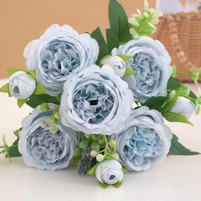 30cm Rose Pink Silk Peony Bouquet   5 Large Heads + 4 Buds Artificial Flowers Fo