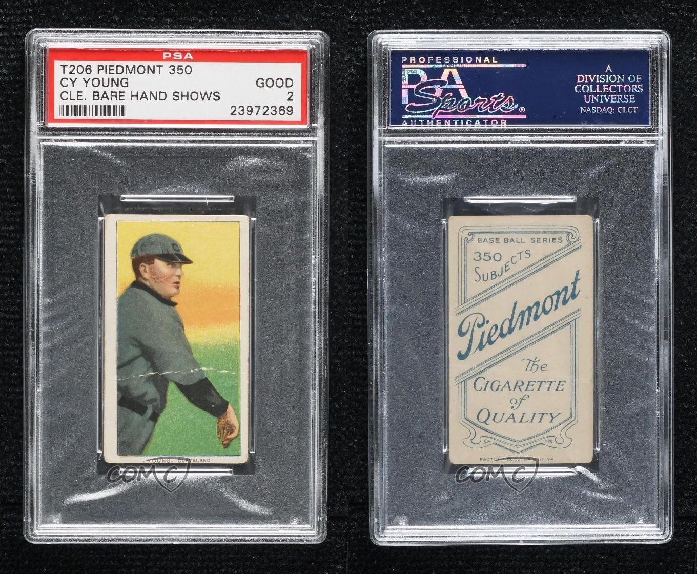 1909-11 T206 Piedmont 350 Back Cy Young (Bare Hand) PSA 2 HOF view 3
