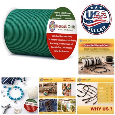 Luxurious 2mm Peacock Green Waxed Cord   Ideal for Elegant Crafting and Jewelry