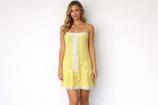 Victorias Secret Slip Dress M Yellow Lace Trim Lingerie Boudoir Romantic