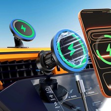 MagSafe Car Mount Charger, 3 in 1 LED RGB HandsFree Wireless Car Charger, Magn