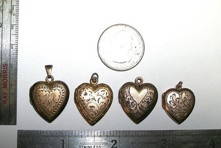 LOT OF 4 REPOUSSE VICTORIAN PUFFY HEART LOCKETS GOLD FILLED NO DAMAGE