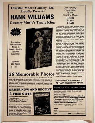 Thurston Moore Hank Williams Country Music Book 282 Pages 1970s Ad