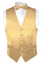 Biagio Men's SILK Dress Vest  Bow Tie Solid GOLD Color BowTie Set