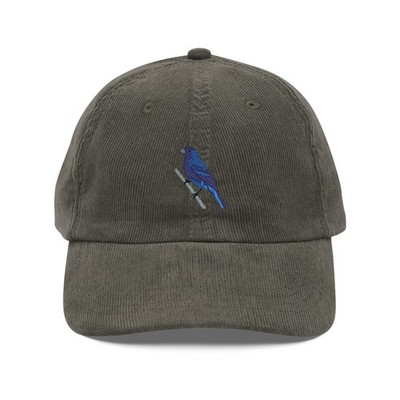 Indigo Bunting Embroidered Bird Vintage Corduroy Cap  