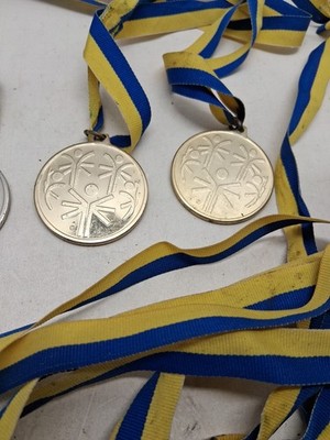 Lot Of Nine Vintage Special Olympics Medals Ribbons Gold Silver