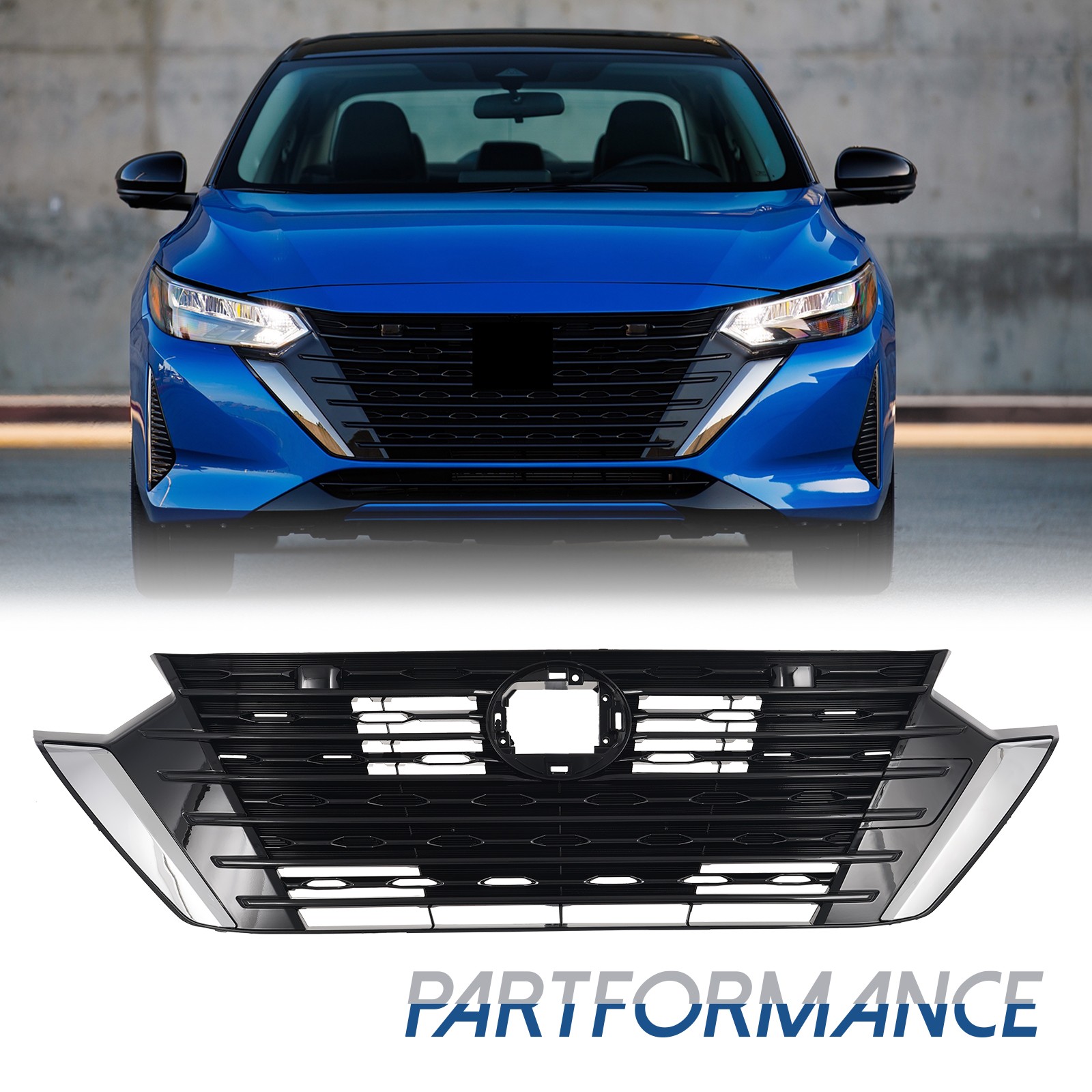 62310-6LY0A For 2024-2025 Nissan Sentra S SV Front Bumper Upper Grille Chrome