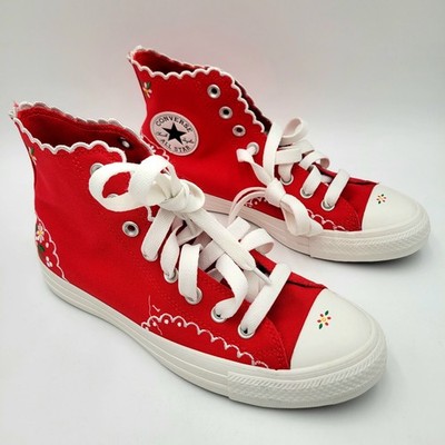 Converse Chuck Taylor All Star Hi Red Flowers W9.5 Sneaker