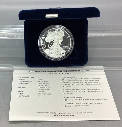 2020 S Proof American Silver Eagle - With Box & CoA