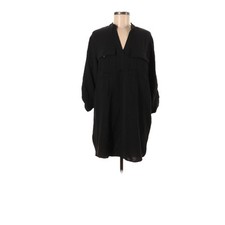 Jolie & Joy Womens Medium Black Shift Dress Roll Tab Sleeves Pokets Relaxed Fit