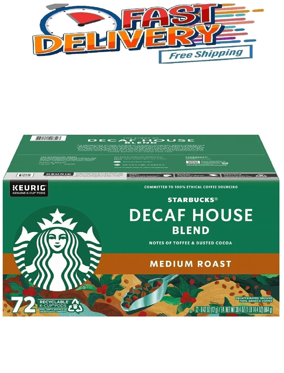 Starbucks Decaf Medium Roast K-Cups, House Blend (72 ct.)