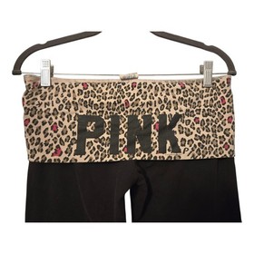 Victoria's Secret PINK VS Vintage Foldover Yoga Pants Flare Brown Leopard M
