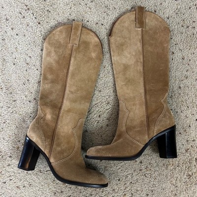 Franco Sarto Women's Suede Heeled Western Style Boots Camel Brown Size 7.5