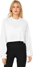 RARE ALO YOGA It Girl Crop Long Sleeve Top XS White Mock Neck Oversized