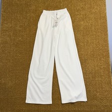 NWT Zara Womens Wide Leg Pull On Pants Sz S White Elastic Waist Side Zipper