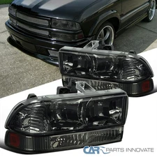 Fits 1998-2004 Chevy S10 Blazer Pickup Smoke Headlights+Bumper Signal Lamps Pair