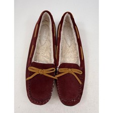 Natural Soul Burgundy Suede Moccasin Slippers Womens 7.5M Faux Fur Lined