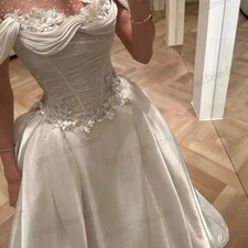 Exquisite Wedding Dresses A Line Satin Bridal Gowns Beading Appliques Princess