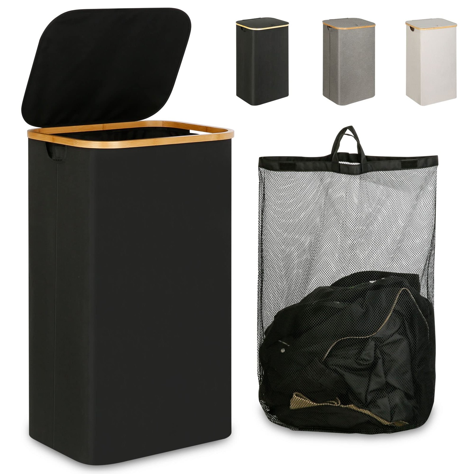 Laundry Hamper with Lid, 110L Large Laundry Hamper with Handle and Lid, Colla...-image