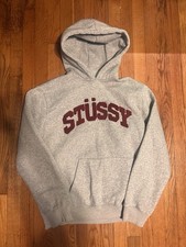 Stussy College Style Embroidered Grey Hoodie Men's Size XL
