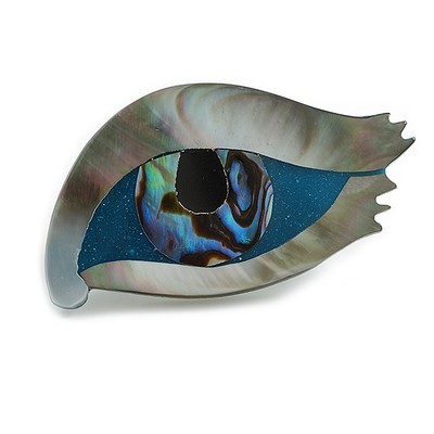 Perlmutt Abalone schrullige Augen Brosche in grau/blau - 55 mm quer