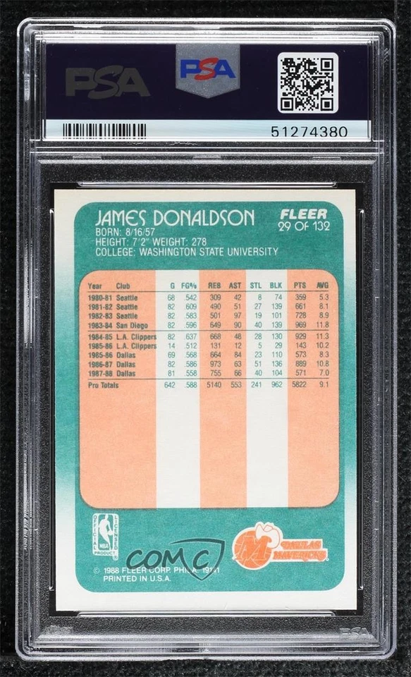 1988-89 Fleer James Donaldson #29 PSA 9 MINT - Image 2 of 2