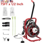 75ft 1/2" Drain Cleaner Machine Drain Auger w/ Foot Switch for 2" to 4" Pipes