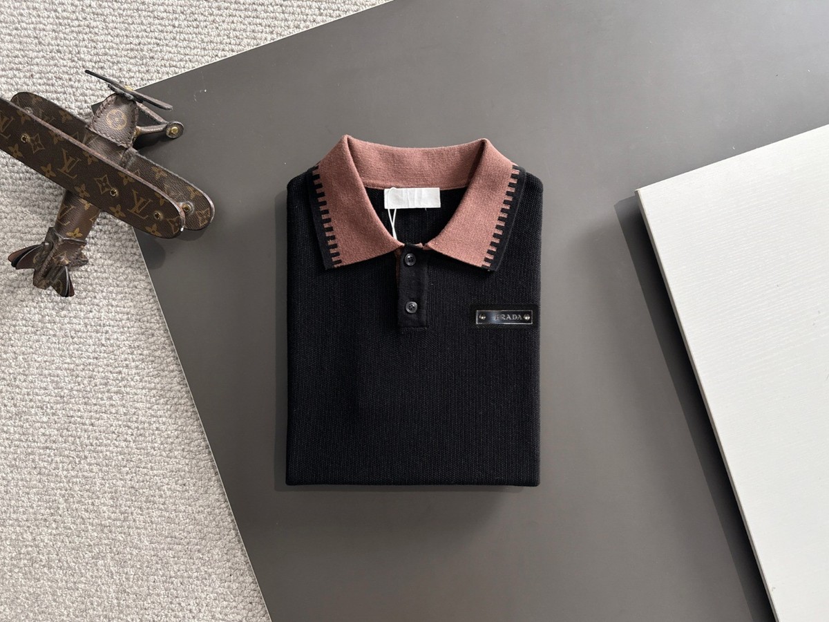 Prada Men's Short-Sleeve Knitted Polo Shirt — Size L | eBay