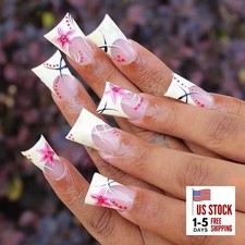 24Pcs White French Press on Nails Medium Duck Fake Nails Nude False Design Q7