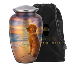 Pet Dog Cremation Urn Beach Ocean Sunset Theme Large Aluminum Urn for Ashes