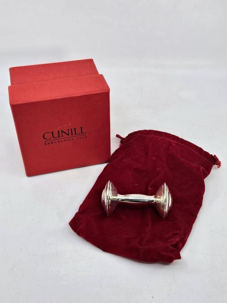 Cunill Sterling Dumbbell Baby Rattle Toy Barbell 3" Monogrammed Letter M READ