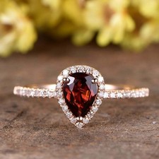 Halo Wedding Engagement Ring 2.30 Ct Pear Shape Red Diamond 14k Rose Gold Over