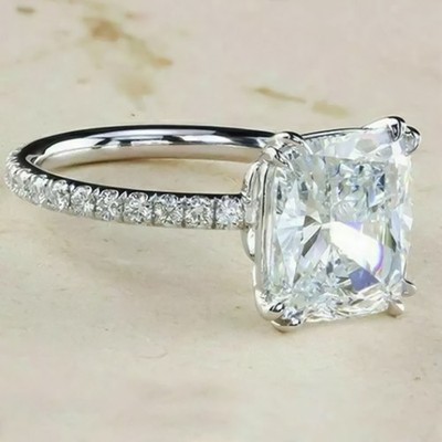 EGL Certified 3.00 Ct Cushion Cut White Diamond 925 Sterling Silver Ring