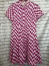 Michael Kors Shirtdress Geometric Print Pattern Pink White Dress Size 14 Pockets