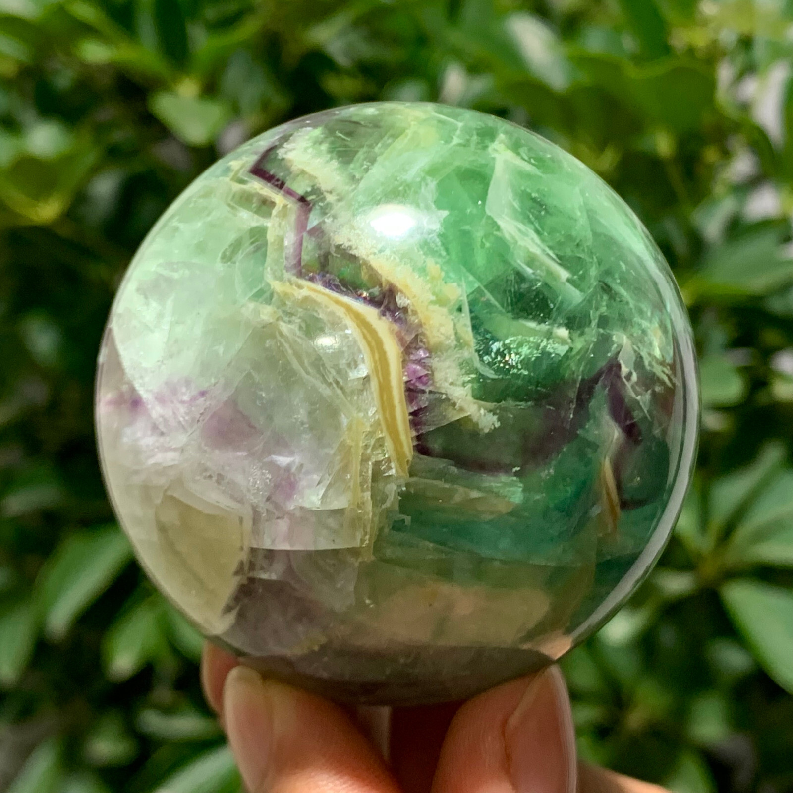 Colorful 424G natural fluorite quartz crystal ball for healing and energy