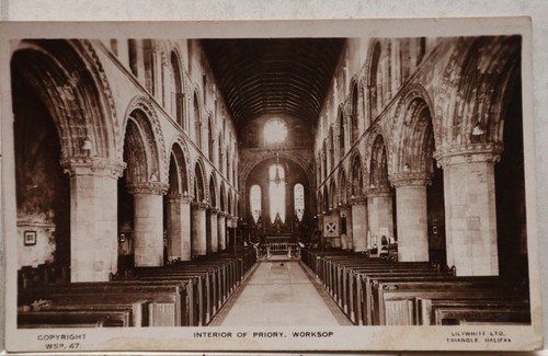 OLD POSTCARD WORKSOP INTERIOR OF PRIORY - Picture 1 of 2