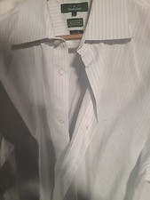 Brooksfield White With Blue Vertical Striped Cotton Dress Shirt Size 5